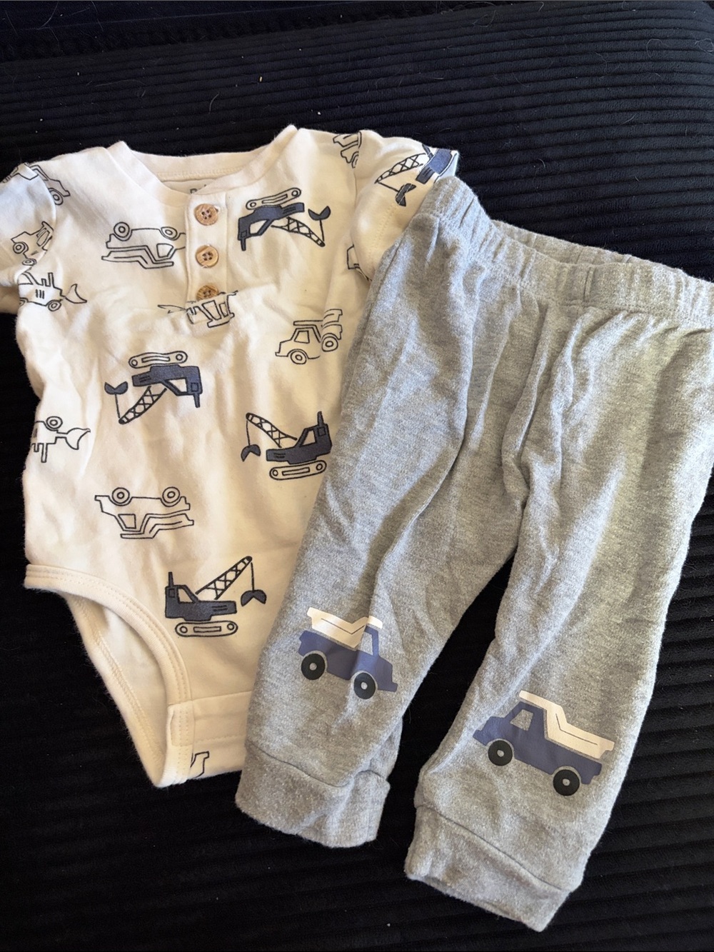 White and Gray Construction Print Kids Matching Set